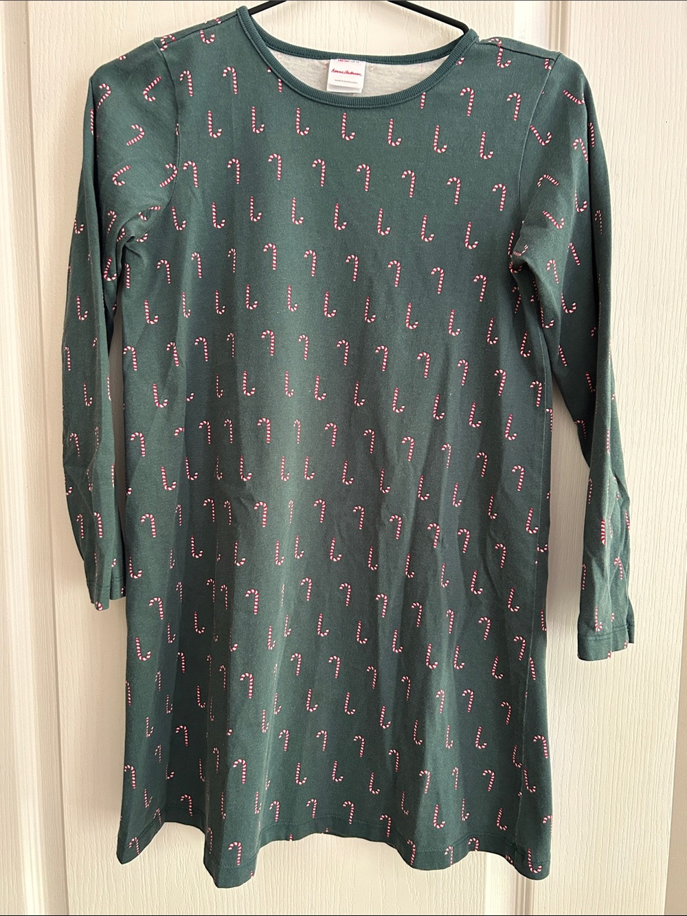 Hanna Andersson Girls Candy Cane Green Dress 140 10 Ling Sleeves Christmas